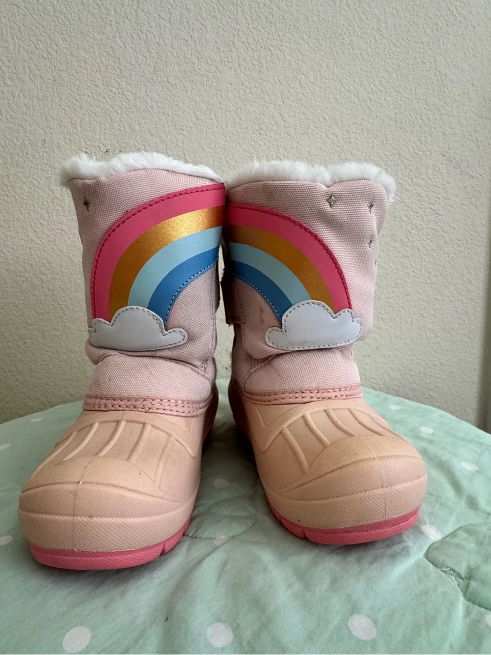 Cat & Jack Pink Rainbow Snow Boots for Kids size 10